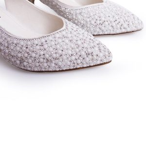 Slingback İnci İşlemeli Mini Topuklu Gelin Ayakkabısı