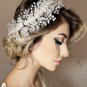 Kristal Boncuk İşlemeli Gelin Saç Aksesuarı
