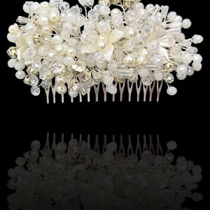 İnci Kristal Beyaz Kristal İşlemeli Çiçek Desenli Gelin Saç Tokası